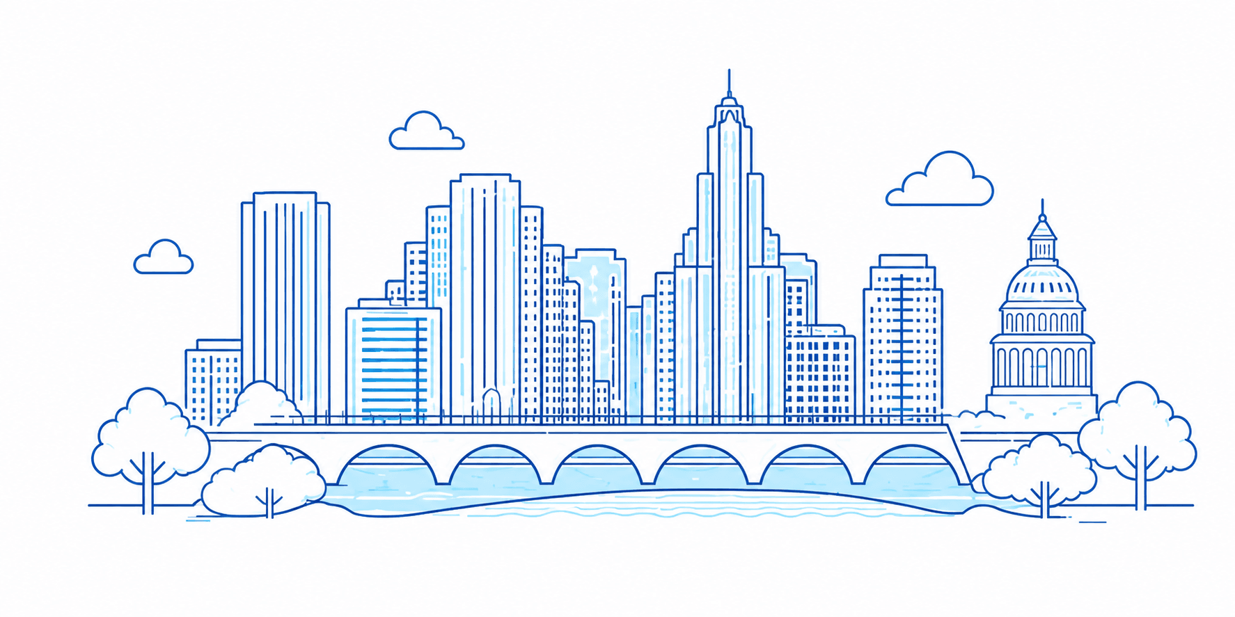 Austin skyline and Congress Avenue Bridge