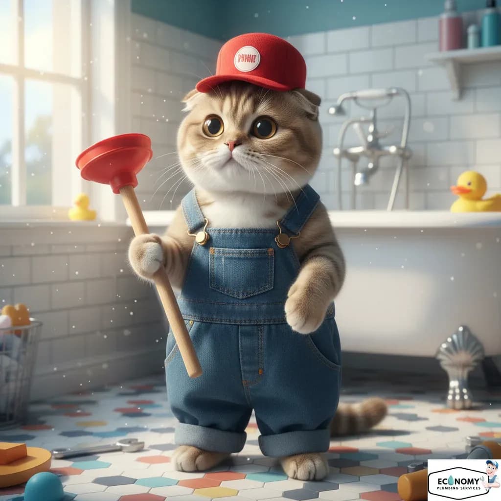 Scottish Fold cat inspecting under-sink plumbing